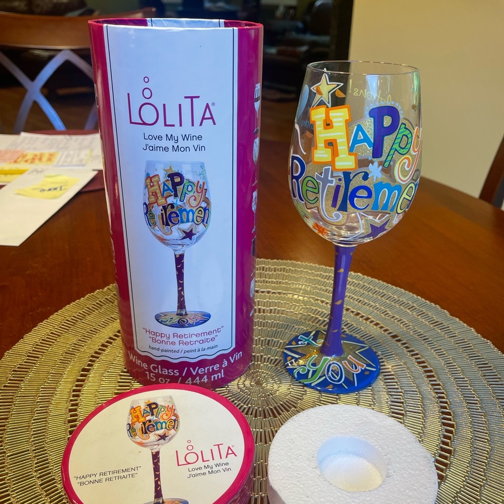 Lolita Blue Happy Retirement Glass
